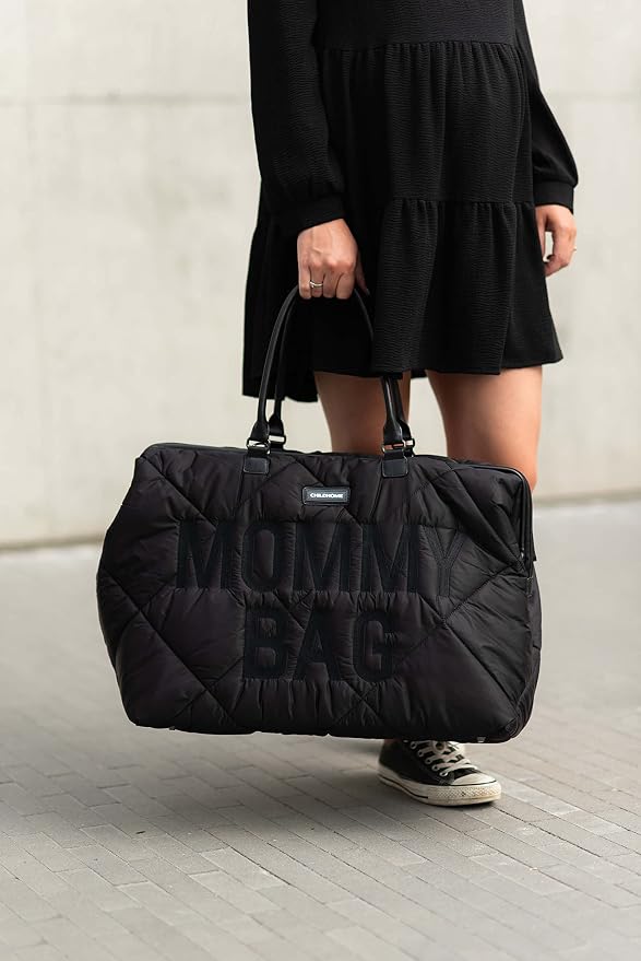 Childhome The Original Mommy Bag – Large Baby Diaper Bag, Mommy Hospital Tote and Travel Tote, Pregnancy Must Haves (Puffered Black)