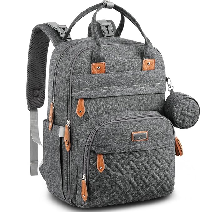 BabbleRoo Diaper Bag Backpack - Baby Essentials Travel Tote - Multi Function Water Resistant Diaper Bag, Travel Essentials Baby Bag with Changing Pad, Stroller Straps & Pacifier Case - Dark Gray