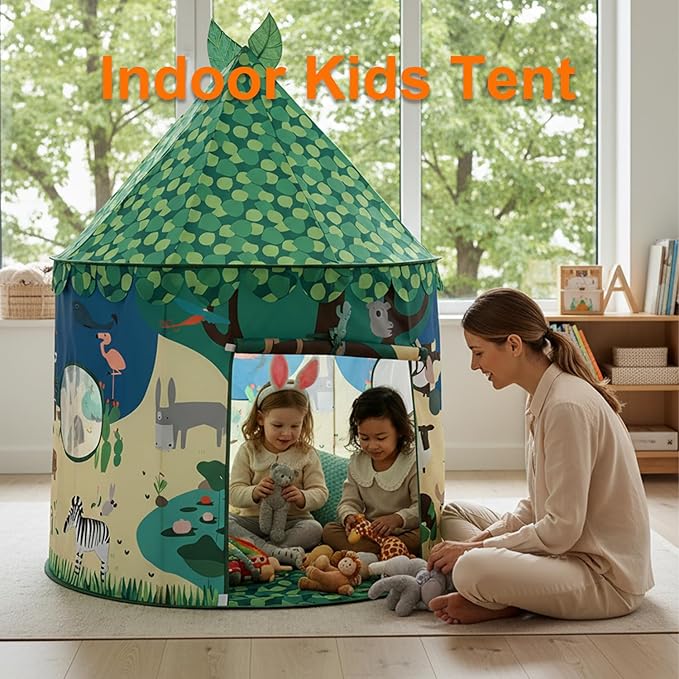 Kids Pop up Play Tent, Indoor Outdoor Toys Tent, Foldable Playhouse Tent for Boys Girls Baby Toddlers, Play Tent Boys Birthday Christmas Gift, Forestgreen