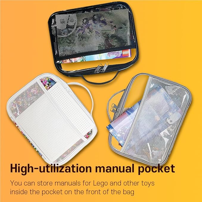 holay 4 Packs PVC Toy Storage Organizer with Zipper, Name Tag & Manual Pocket, Clear Durable Case for Blocks, Clay, Board Games, Travel (Gray, Small)