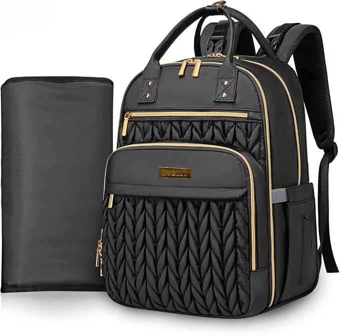 Jubily Diaper Bag Backpack, 30L Travel Backpack for Women, Waterproof Bag with 5 Compartments, 20 Pockets, Laptop & iPad Slots, Portable Changing Pad, Baby Essentials Organizer (Black)