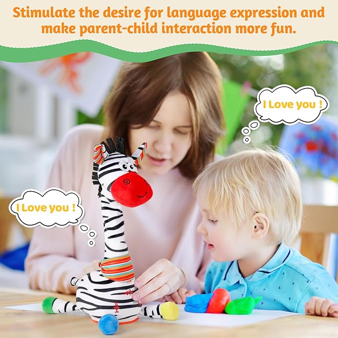 Dancing Talking Zebra Toy, Stuffed Animal Baby Toy Repeating What You Say, Easter Toys for Kids Glowing Musical Electronic Zebra with Striped Plush Gifts for Toddlers 1-3 Years Old