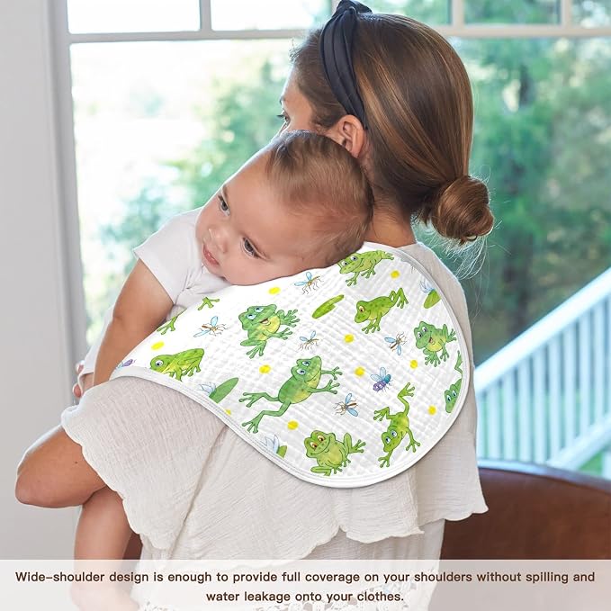 Cartoon Frog Lily Lotus Leaf Muslin Burp Cloths for Baby 2 Pack 100% Cotton Baby Washcloths Bibs for Boy Girl