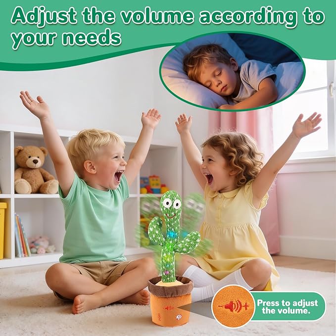 Dancing Talking Cactus Baby Toys 6-12 Months, Singing Cactus Baby Toy Mimicking Toy, Repeats What You Say, Interactive Light Up Toddler Infant Toys Gifts, Sing+Dancing+15S Recording+LED