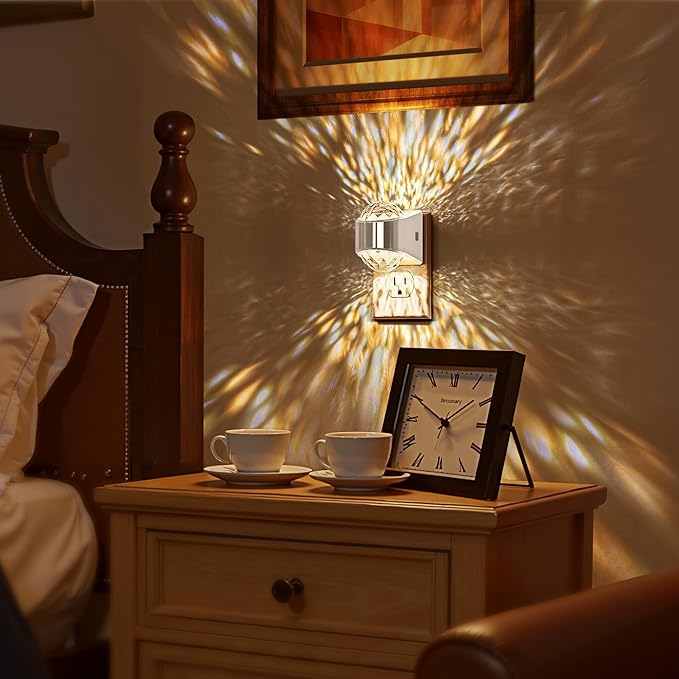 Briignite Night Light, Sliver Night Lights Plug into Wall, LED Projector Night Light, Soft White for Bedroom, Dimmable Brightness Dusk to Dawn Nightlight for Kids, Bathroom, Gaming Room, Home Decor