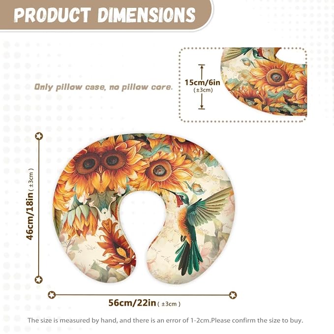 Sunflower Hummingbird Nursing Pillow Cover for Infant Snug, Breastfeeding Pillow Slipcover for Baby Girls/Boys, Soft Snug Fits On Newborn Feeding Pillow Case