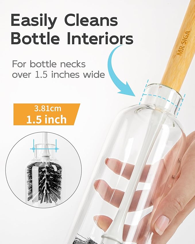 MR.SIGA Water Bottle Brush, Long Handle Bottle Brush for Water Glasses, Baby Bottles, Sports Bottles Cleaning, White, 2 Pack
