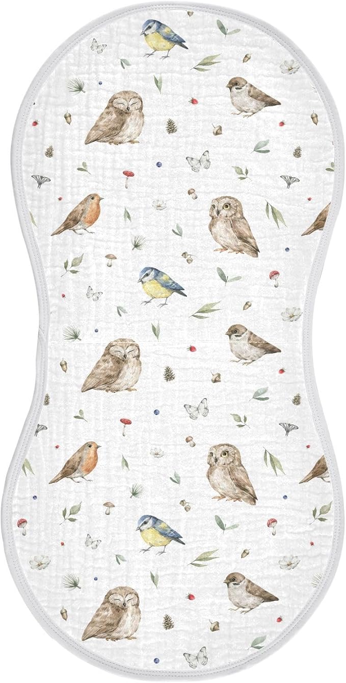 vvfelixl Burp Cloths Owl Sparrow Robin Birds for Baby Boy Girls Baby Washcloths Burp Rags 1 Pack White