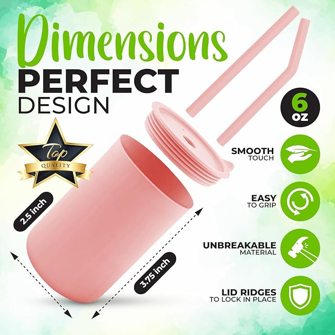 Silicone Toddler Smoothie Cups with Straw, Unbreakable Training Cup with Straw for Babies and Toddlers for less mess, BPA-Free Silicone Baby cup, 6+ Month, 6oz, 2 pack (Pink/Grey)