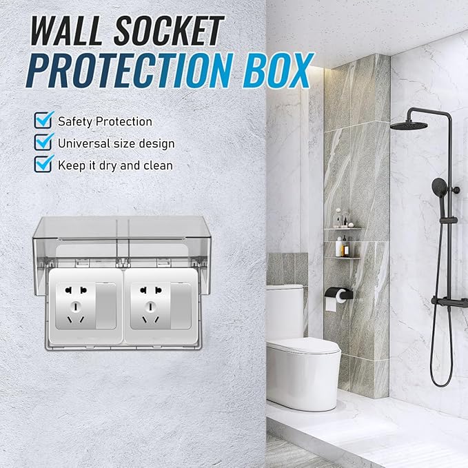 Garneck Waterproof Socket Outlet Cover Double-Gang 86 Type Adhesive Protective Weatherproof Box for Bathroom Kitchen Switch Panel