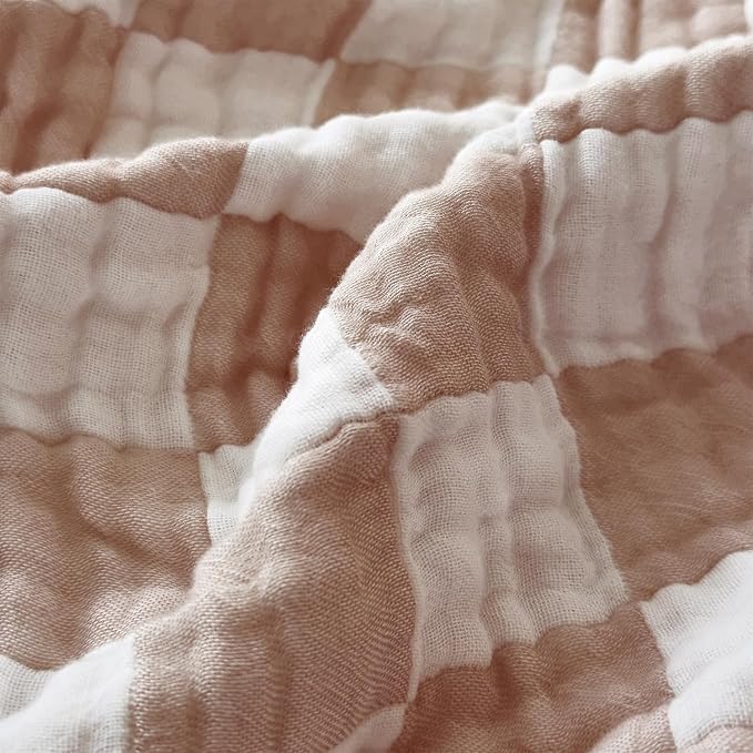Ultra Soft Cozy 6-Layer Muslin Cotton Baby Blanket 41" x41” Breathable Lightweight Checkered Swaddle Blankets for Toddlers Baby Birthday Gifts All Seasons Both Sides Coffee
