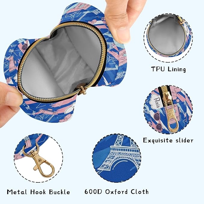 Paris Poodle Blue Print Pacifier Holder Case for Diaper Bag Portable Travel Pacifier Storage Case with Clip Pacifier Storage Container for Outdoor Purse Baby Girls Boys