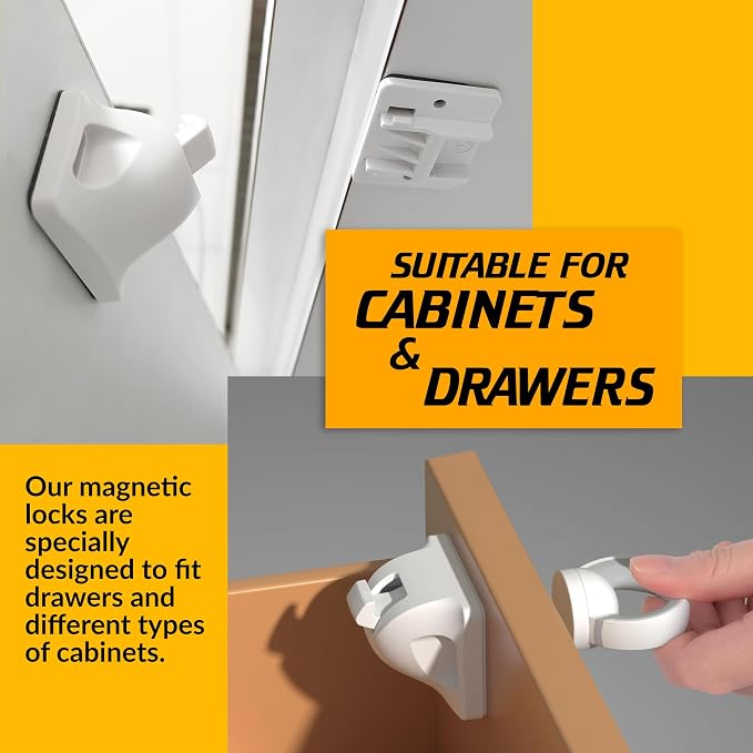 UPGRADED LICYFERN Magnetic Cabinet Locks (8 Locks & 2 Keys) - Invisible Baby Proofing Child Safety Lock & Keys – Easy to Install, Home & Kitchen Cabinet Magnetic Drawer Locks