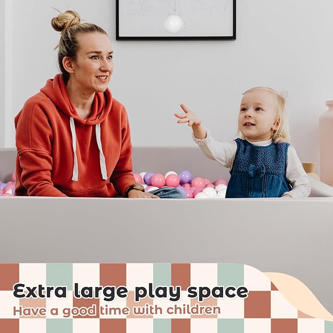 Large Size Soft Foam Ball Pit 47 x 35 x 14 Inch Rectangular, 2.7 Inch Wall Thickness Small Indoor and Outdoor Playground, Ideal Gift for Children (Balls Not Included), Gray