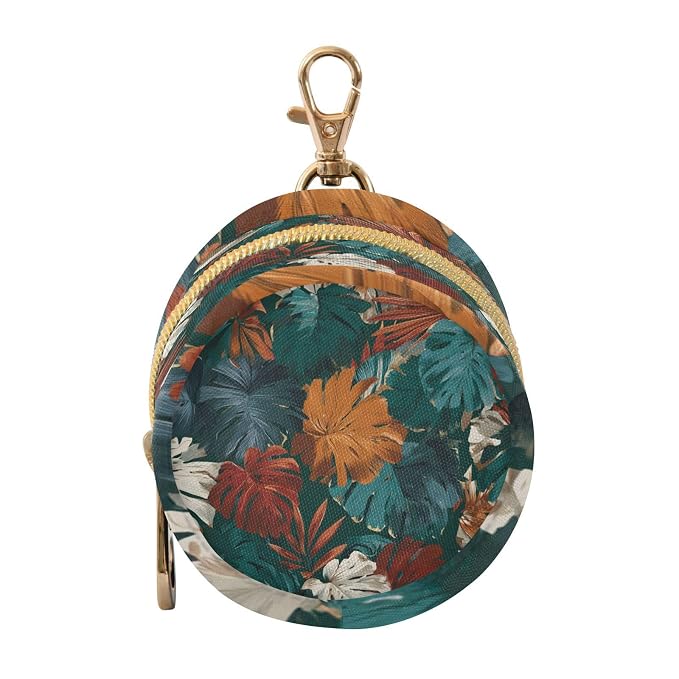 Pacifier Holder with Clip Pacifier Case for Diaper Bag Round Baby Pacifier Pouch Box Bag Portable Green Orange Red Tropical Palm Leaves