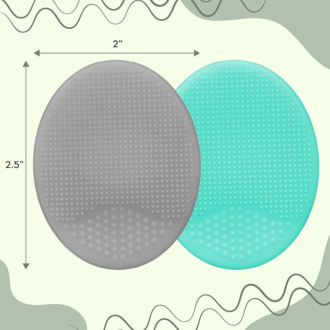 S&T INC. Exfoliating and Massaging Cradle Cap Bath Brushes for Baby, Silicone - 2 Inch x 2.5 Inch, Grey and Teal, 2 Pack