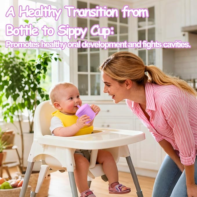 Mity rain 3-In-1 Stainless Steel Sippy Cup for 6+ Month Old, Baby Straw Cups for Toddlers 1-3 with Travel Lid, Silicone Straw, Replacement Straw & Cleaning Brush - 8oz Toddler Cups Spill Proof Set