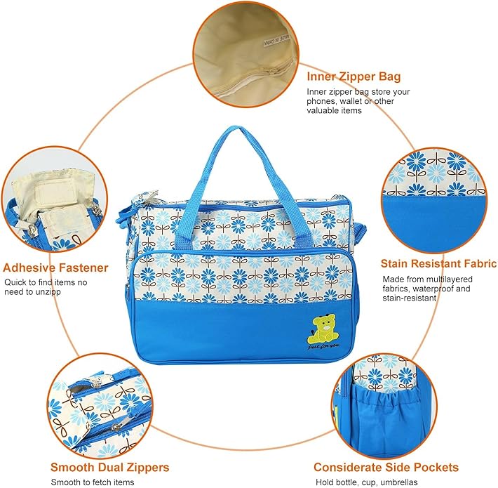 5-Pack Mummy Diaper Shoulder Bag Set w/Changing Pad ??Large Water-Resistant Nappy Bag with Insulated Pockets