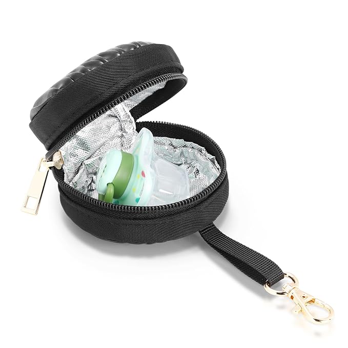 Pacifier Holder Case with Clip - Pacifier CharmPod with Clasp for Mom Bag Easily Attach to a Diaper Bag or Purse(Black)