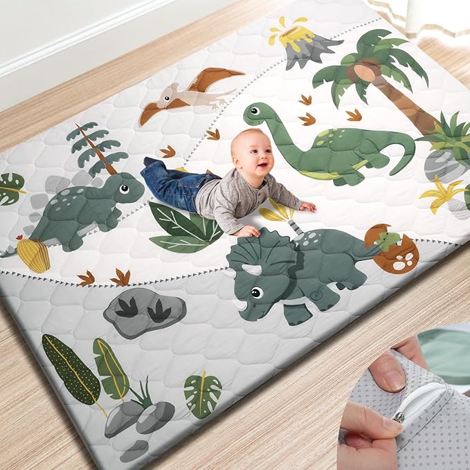 TINYHARBO Premium Foam Baby Play Mat 74x50 ??Removable & Machine Washable Cover, Extra Thick Padding Playpen Mat, Non-Slip Crawling Mat, Easy to Clean for Infants, Toddlers & Babies