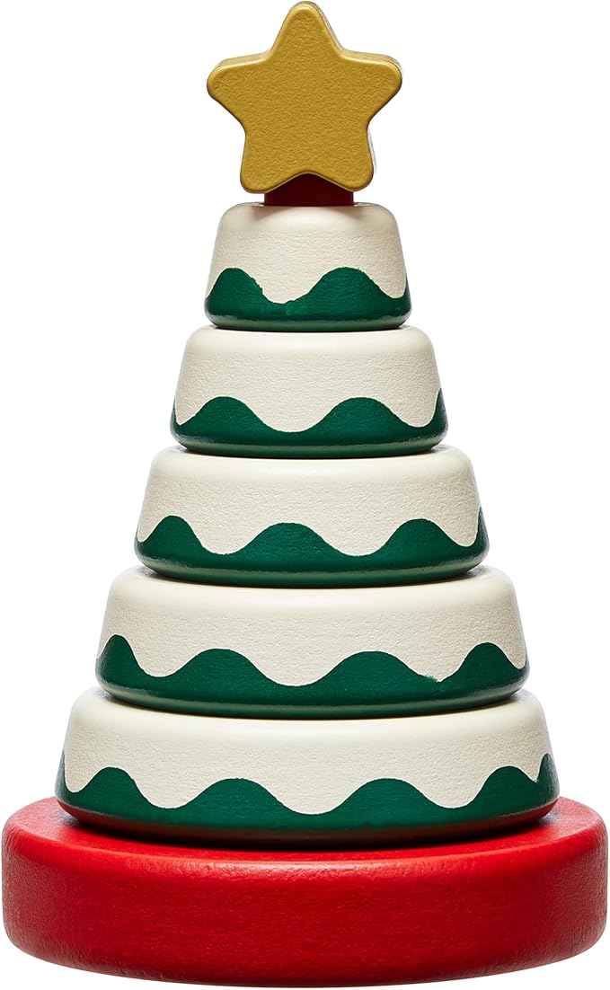 Pearhead Christmas Tree Stack Toy - Holiday Nursery Décor and Stacking Rings for Baby