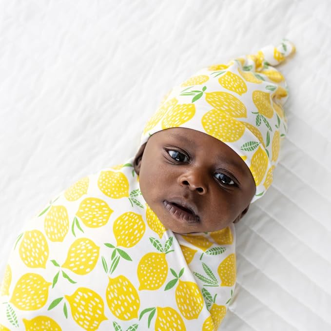 Little Sleepies Swaddle & Hat Set, Baby Swaddles Newborns, Soft Viscose from Bamboo Swaddle Blanket Wrap (Lemons)