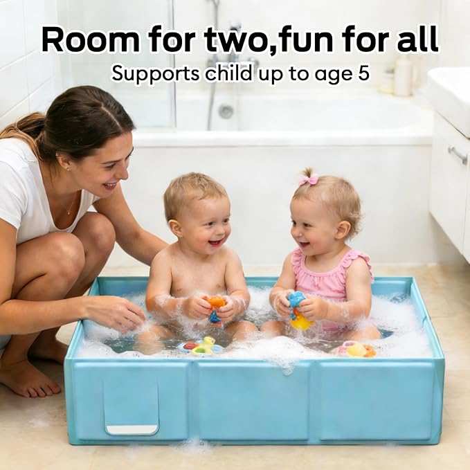 Foldable Baby Bathtub for Newborns & Toddlers, Collapsible Infant Bath Tub with Soft Cushion, Non-Slip Support & Drain Plug, Space-Saving Baby Tub for Small Bathrooms & Travel
