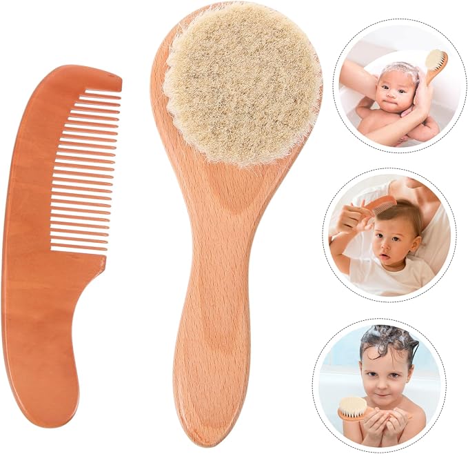 Kisangel 2sets Newborn Hair Brush and Comb Set Brush and Comb for Gentle Cradle Cap Care Hair Care Kit for Newborns for Daily Scalp Massage and Relaxation