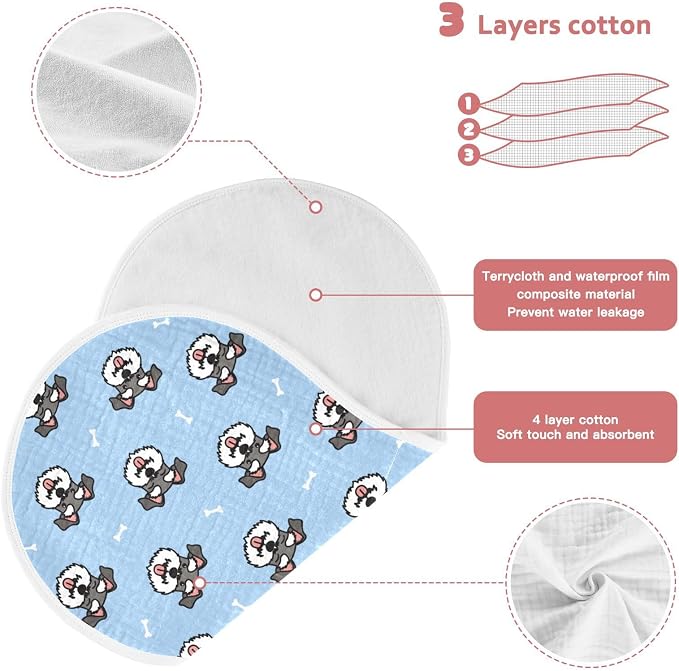 vvfelixl Baby Burp Cloths Miniature Schnauzer Dog Heads Baby Newborn Cotton Burping Cloths Set Baby Washcloths 4 Pack