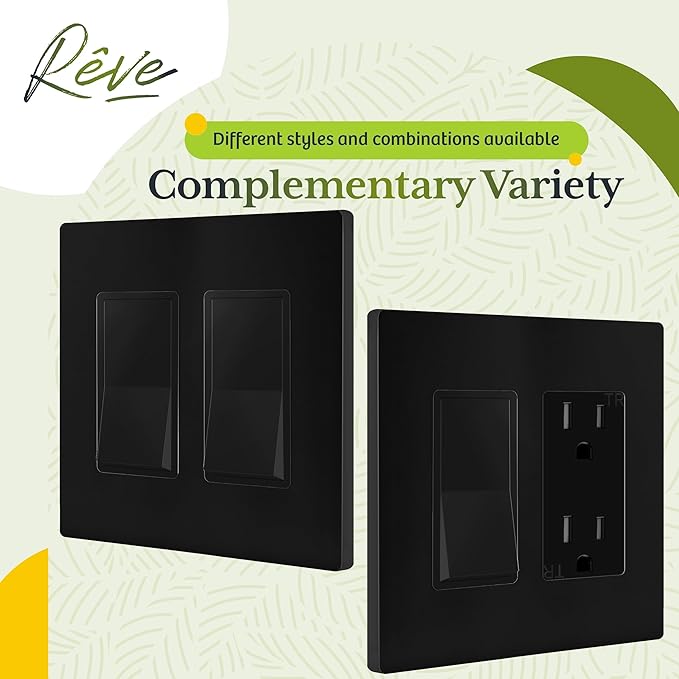 TG Screwless Decorator Wall Plates Child Safe Outlet Covers, Size 2-Gang 4.68" H x 4.73??L, Unbreakable Polycarbonate Thermoplastic, UL Listed, Glossy, Black (1 Pack)