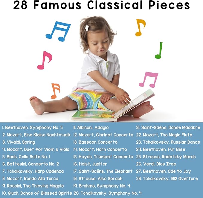 LITTLE MAESTRO Discover the Orchestra – 28 Instrument Sounds and Classical Pieces, Musical Books for Toddlers, 28-Button Music Book, Musical Toys for Toddlers 1-3