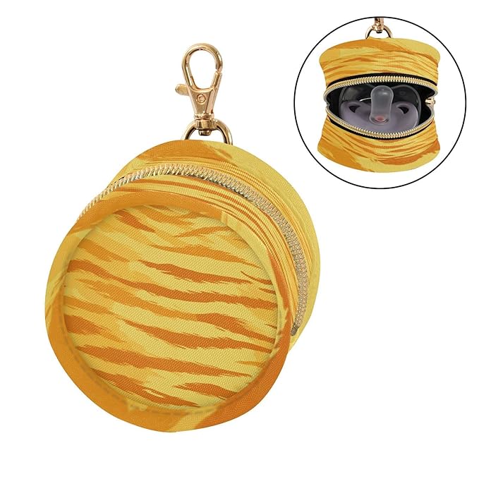 Pacifier Holder with Clip Pacifier Case for Diaper Bag Round Baby Pacifier Pouch Box Bag Portable Bright Orange Yellow Tiger Print