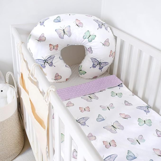 Minky Nursing Pillow Cover Breast Feeding Pillow Cover Slipcover U Shape for Baby Boy Girl,Cover Only(Butterfly)