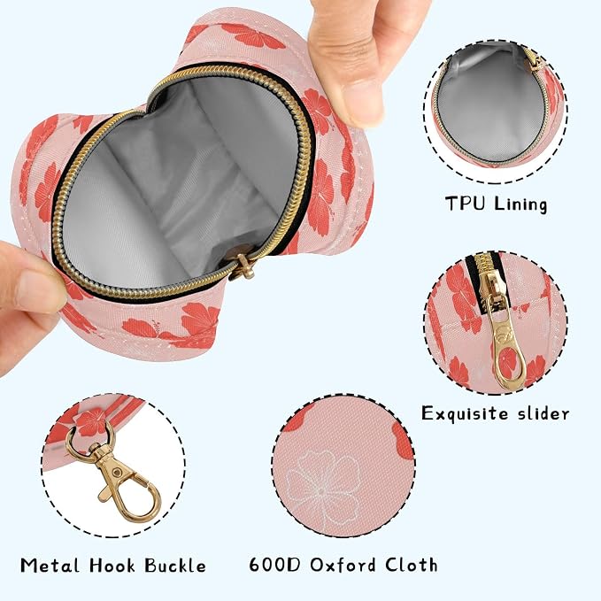 Pacifier Holder Tropical Floral Pacifier Storage Case with Zipper & Metal Hook Buckle Portable Container for Baby Binky