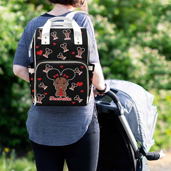 M YESCUSTOM Custom Diaper Bag Backpack with Love Heart Personalized Red Mommy Nursing Backpack for Women Travel Holiday Gift for Wife