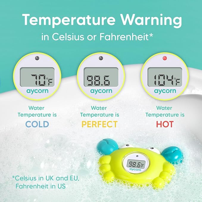 Aycorn Digital Baby Bath & Room Thermometer - Fahrenheit with LED Display & Temperature Warning - Infant Baby Bath Toys Floating Toy Thermometer