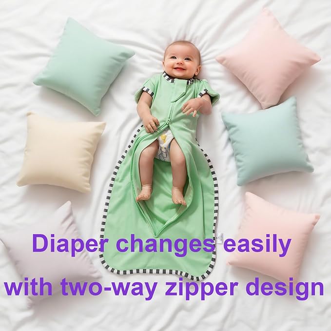 Transitional Baby Sleep Sack 2-Pack, 100% Cotton Newborn Wearable Blanket, Arms Up Design with 2-Way Zipper, Breathable Swaddle for Infants Boys Girls (Green + Blue, Large 6-9 Months)
