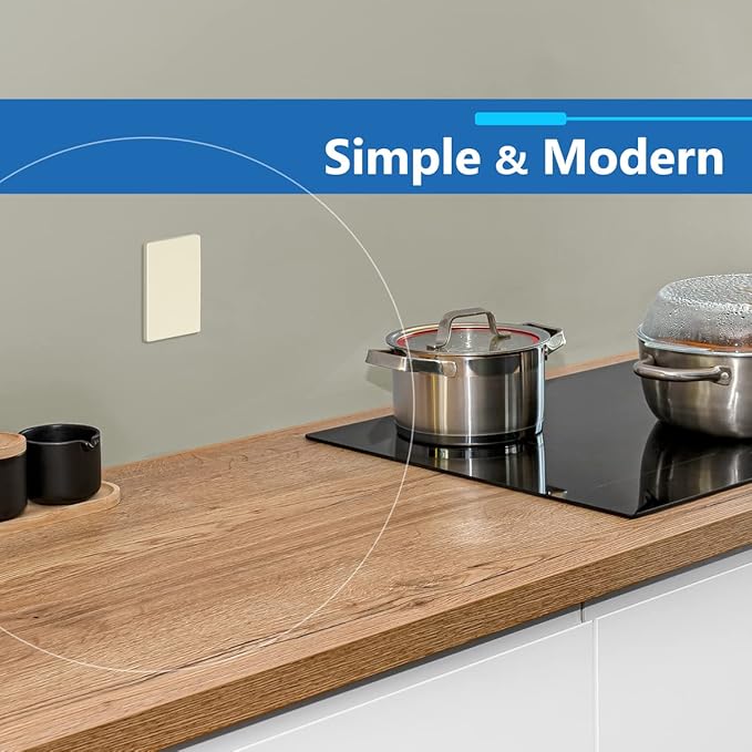 LIDER Blank Wall Plate, Temperature and Impact Resistant, UL Listed, Polycarbonate Thermoplastic, Screwless Design, Matte Finish, Modern Upgrade, Midsize, 1-Gang, 4.88??x 3.11?? Light Almond, 10 Pack