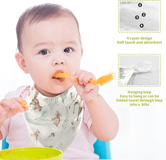 vvfelixl Watercolor Forest Animals Baby Burp Cloths Baby Muslin Washcloths for Boys Girls Cotton Baby Face Towel for Newborn Infants Soft and Absorbent 11.8 X 11.8 in, 5 Pack