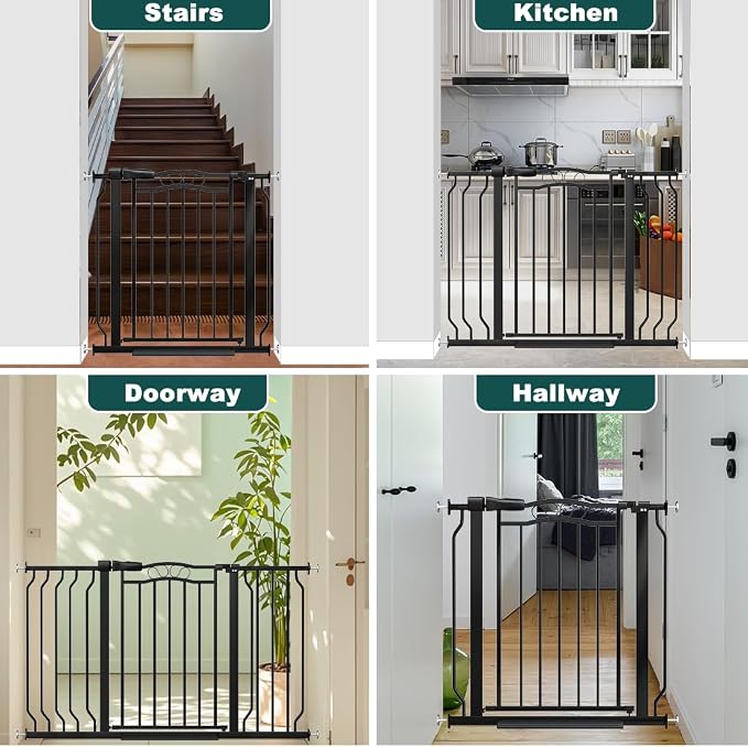 Baby Gate for Stairs 29.53"-53.1" Extra Wide, Pressure Mounted Dog Gate Indoor, Walk Thru Pet Gate for Dog Child,Pet Gates for The House Doorway Black
