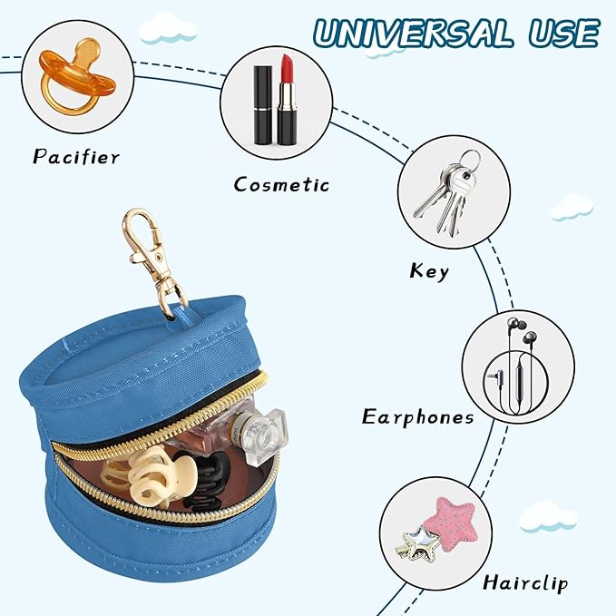Custom Blue Pacifier Holder Case for Diaper Bag Personalized Portable Travel Pacifier Storage Case with Clip Newborn Baby Pouch for Baby Boys Girls Purse Outdoor