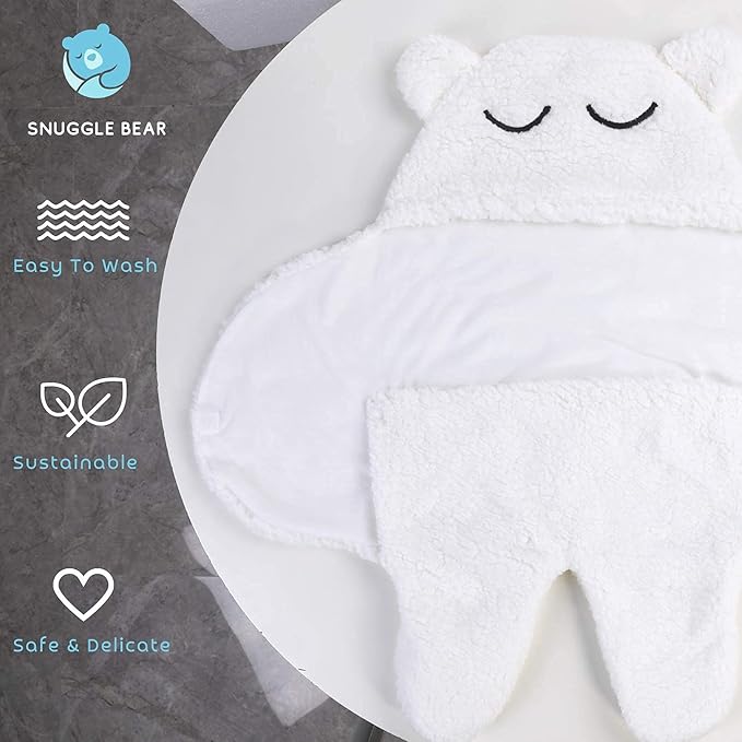 Baby Swaddle Blanket Wrap Cute Newborn Bear Onesie Ultra Soft Essential Wearable Swaddling Receiving Blanket Plush Ideal for Infant Baby Boy Girl 0-6 Months Perfect Baby Registry White