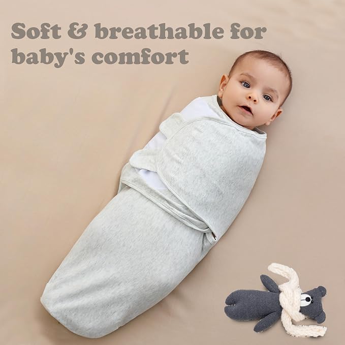 Swaddles for Newborns – 3-Pack Infant Swaddles 0-3 Months – Adjustable Swaddle Sleep Sack – Soft Organic Cotton Baby Wrap for Safe & Cozy Sleep (Melange Grey)