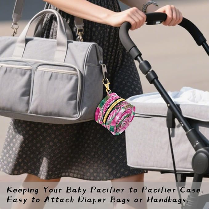 Pacifier Holder with Clip Pacifier Case for Diaper Bag Round Baby Pacifier Pouch Box Bag Portable Tie Dye Dinosaur Pink Green