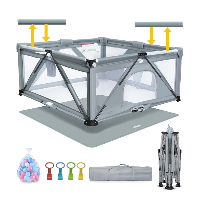 Baby Playpen Foldable, Heyo.Ja Large Play Yard, Playpen for Babies and Toddlers, Play Pens for Babies and Toddlers with Gate, Indoor & Outdoor Portable Play Pen (Washable 71x59in, Cold Grey)