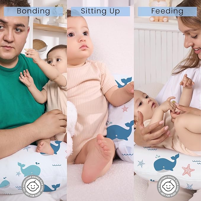 Plushii Nursing Pillow for Breastfeeding, Soft and Supportive Breastfeeding Pillow for Mom and Baby, Cute Feeding Pillow with Removable Cover for 0??2 Months, Whale