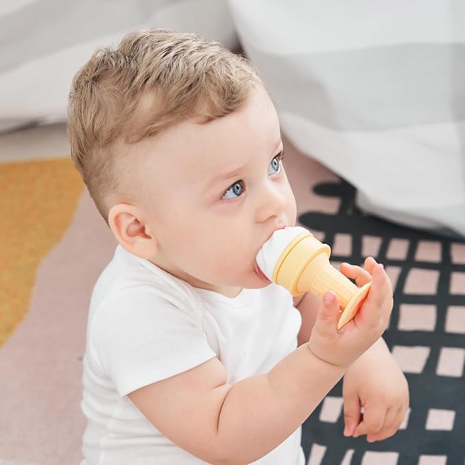 Smily Mia Baby Teether Toys, Water Fillable Silicone Cold Baby Teething Toys Chill Teether, Baby Water Teether/Ice Cream Cone Toy for Teething Relief 3-12 Months, White