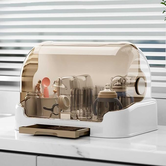 Baby Bottle Drying Rack with Lid Baby Bottle Storage with Removable Drain Tray Space Saving Baby Bottle Rack Dryer Reusable Bottle Rack Holder for Baby (D, 40 * 29 * 27CM)