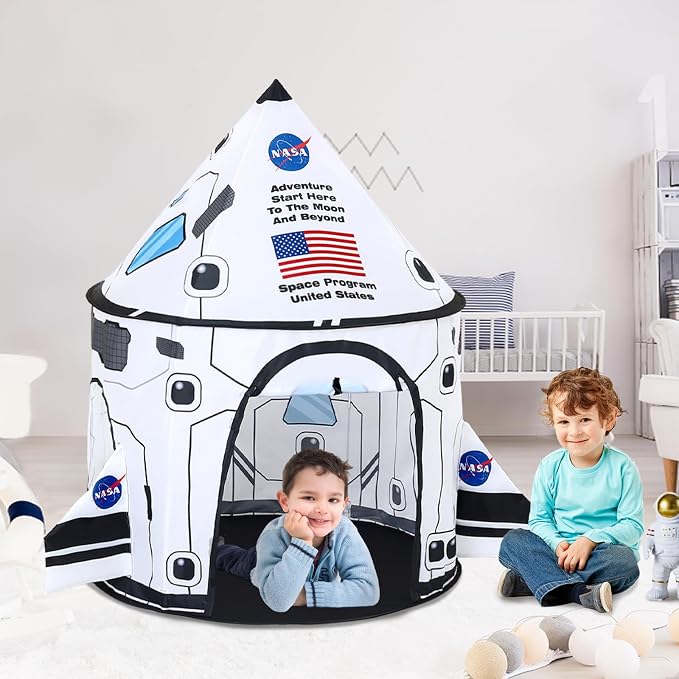 Rocket Ship Play Tent Kids Play Tents Cute Space Tent Indoor Outdoor Spaceship with Wing