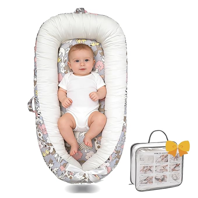 Infant Support Cushion-Breathable and Soft Organic 100% Cotton, Portable Tummy Time Mat with Removable Support Cushionr Cover, Floor Baby Support Cushion for Newborn - Sheep Monkey